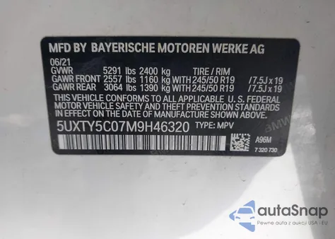 2021 BMW X3 xDrive30I from USA, damaged, VIN 5UXTY5C07M9H46320